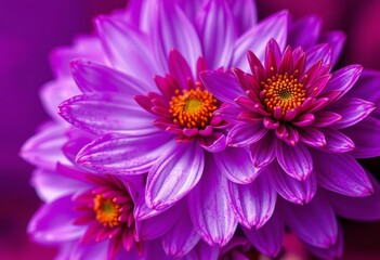 Obraz premium Abstract purple and red floral double exposure still life, layered petals and stems, illustration, flowers