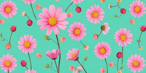 Abstract seamless pattern of pink retro chamomile flowers , surface,  pretty