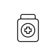 Medical Icon Representing First Aid Kit with Cross Symbol in a Simple Line Art Design