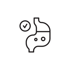 Stomach Icon Symbol with Checkmark Indicating Healthy Digestive System in Medical Context