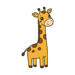 Fototapeta premium Cute Cartoon Giraffe Adorable Tall Jungle Animal Character on White Background