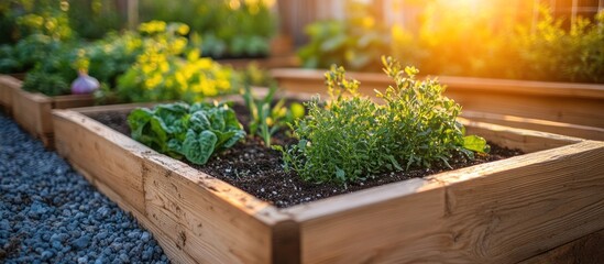 Sunset garden, raised beds, growing vegetables