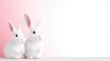 Obraz premium Two white bunnies on a pastel background