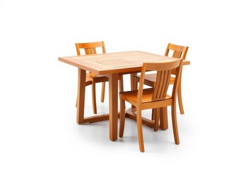 Elegant teak wood table and chair set isolated on white, craft, teak
