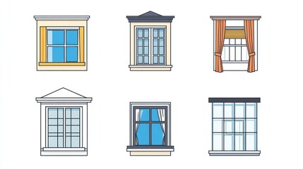 Obraz premium Six window styles, design, home, interior, exterior, illustration, architecture, decor