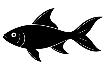 Obraz premium Simple black silhouette illustration of an elegant fish swimming against a white background, fish, silhouette, vector, illustration, black, white, animal, sea, ocean, marine, graphic, icon, symbol