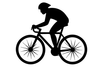 Fototapeta premium Cyclist silhouette vector illustration of man riding bicycle with helmet for sports and recreation, cyclist, bicycle, bike, riding, silhouette, vector, sport, athlete, helmet, cycling, recreation