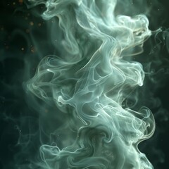 Isolated loop of green smoke suspended midair, captured with high detail against a jet-black background, resembling a mystical breath frozen in time concept