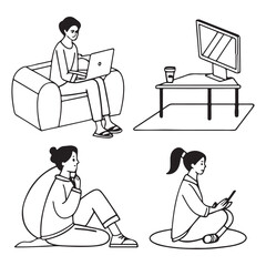 People sitting in different ways vector illustration