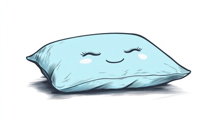 Happy pillow resting on white background, for sleep illustration