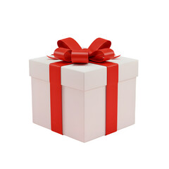 Obraz premium White gift box with red ribbon and red bow on white or transparent background, PNG