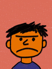 Cartoon kid drawing - Crayon - Hand drawn - Funny expression cartoon - Kindergarten - Expression - 