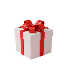 Fototapeta premium White gift box with red ribbon and red bow on white or transparent background, PNG