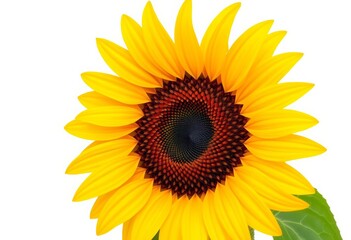 A vibrant ripe sunflower, golden petals surrounding a dark brown center, isolated on pure white, vibrant, illustration
