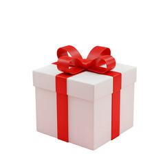 Obraz premium White gift box with red ribbon and red bow on white or transparent background, PNG