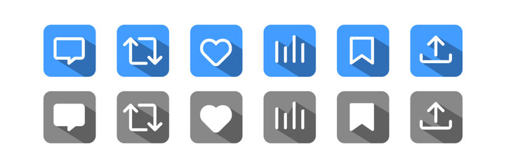 SNS  아이콘 일러스트 2 댓글, 리트윗, 좋아요, 공유 - SNS Icon Illustration Set for common SNS features such as reply, retweet, like, and share. Ideal for social media, UI design, apps, blogs, and other digital content