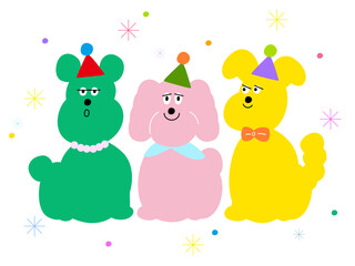 파티 모자를 쓴 귀여운 강아지 캐릭터 일러스트 - Cute Party Dog Characters Illustration