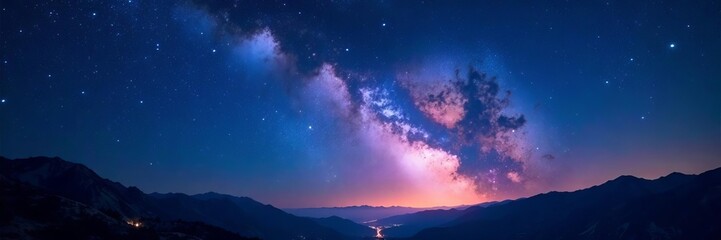 Fototapeta premium Scenic celestial night sky with shining stars, space, blue