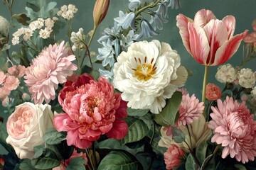 Beautiful vintage floral composition creating a romantic and elegant atmosphere