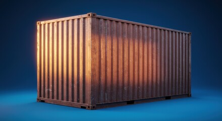 Isolated industrial cargo container against blue background