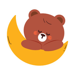 cute drawing cartoon bear on top of moon while sleeping. cute drawing for kids sticker, doodle sticker