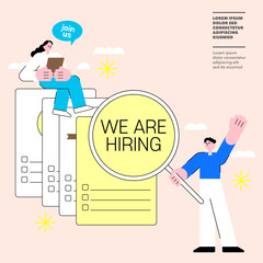 채용 및 팀워크 비즈니스 일러스트 1 - Hiring and Teamwork Business Illustration Set for job recruitment, collaboration themes, and online HR platform design