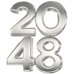 Number 2048 Silver 3D Rendering