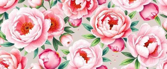 Delicate watercolor peonies in soft pastel hues, seamless vintage floral pattern, blossom, romantic