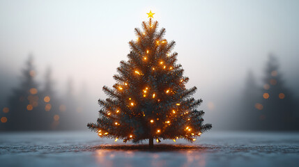 A miniature Christmas tree, adorned with twinkling fairy lights and a star atop its branches, stood proudly against a pristine white backdrop, ready to become the focal point of a heartwarming 