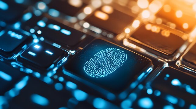 Digital fingerprint graphic displayed on a computer keyboard.
