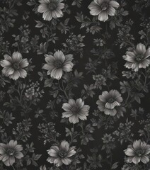 Elegant charcoal small floral repeat; sophisticated, understated design for interiors , fabric print, understated