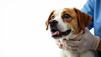 Close-up of a veterinarian's hands examining an unseen pet; pure white backdrop , vet hands, medicine