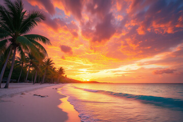 palm trees on the beach at sunset