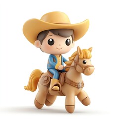 Cute cartoon cowboy riding a pony.