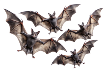 Set of flying black bats isolated on white background. Halloween concept