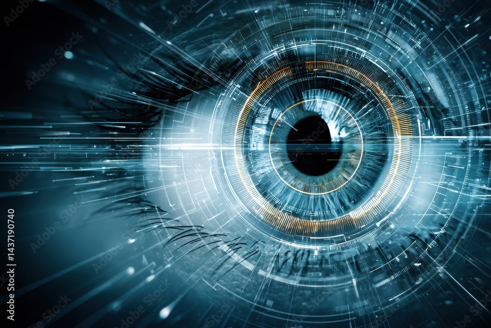 Leinwandbilder futuristic cyber eye scans the digital horizon while processing vast amounts of data in a high-tech 