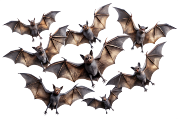 Set of flying black bats isolated on white background. Halloween concept