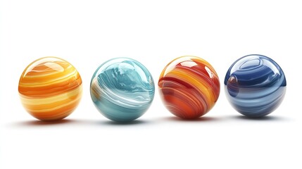 Obraz premium Four colorful glossy spheres in a row.