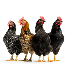 rooster and hen isolated on white background