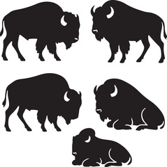 bison buffalo silhouette vector sticker pack
