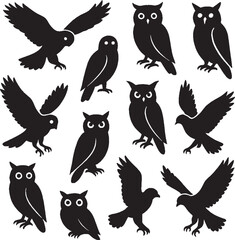 Owl silhouette vector sticker pack