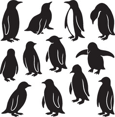 Fototapeta premium Penguin silhouette vector sticker pack