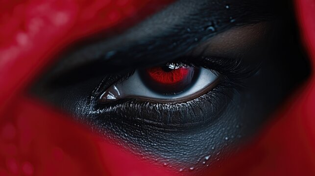 Close-up of intense, red-eyed stare