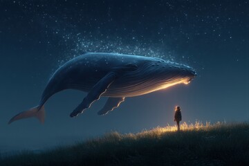 Fototapeta premium Majestic whale encounter ocean digital art nighttime surrealism