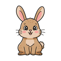 Obraz premium Cute Cartoon Bunny Adorable Brown Rabbit Character with Big Ears on White Background