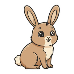 Cute Cartoon Bunny Adorable Brown Rabbit Character with Big Ears on White Background