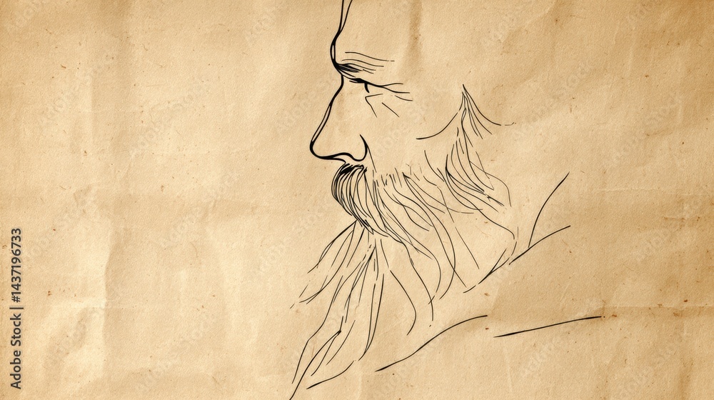 Poster minimalist illustration of a beard on textured craft paper background highlighting simplicity and ar