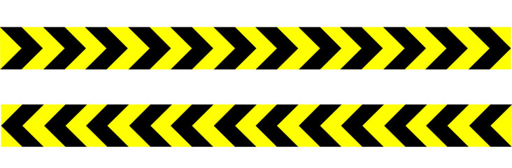 Warning tape with yellow and black diagonal with barricade and arrow stripes in graphic vector illustration on white background, Caution tape border and safety stripe warning