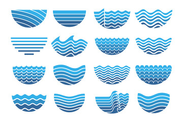 Water wave logo design. Wave shapes collection. Set of sea wave logo in blue . vector illustration