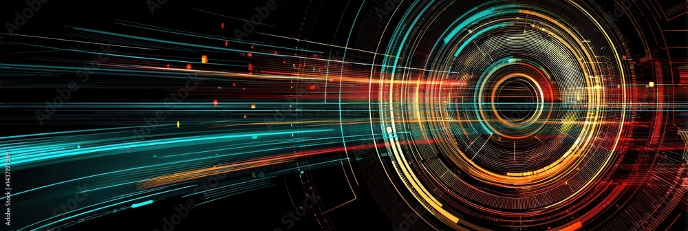 Poster Futuristic HUD Interface Displaying Circular Radar With Dynamic Motion Trails in a High-Tech Environment